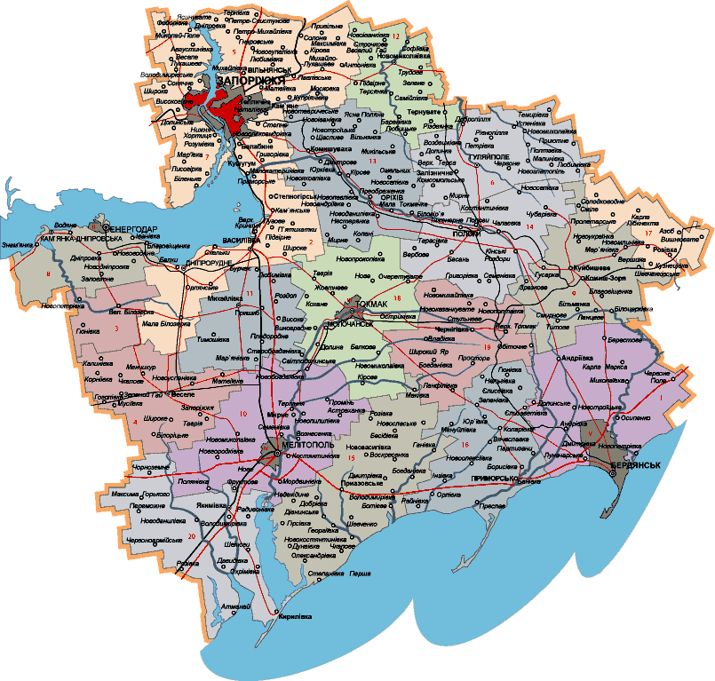 Запорожская область карта с населенными пунктами